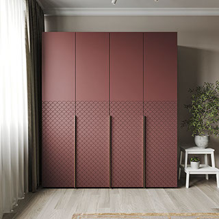 Шкаф распашной с фрезеровкой Чешуя, терракотового цвета